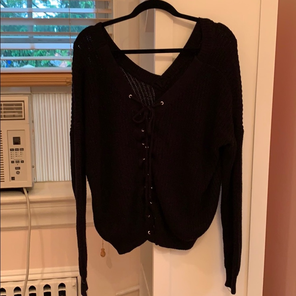 LF Lace Back Black Sweater
